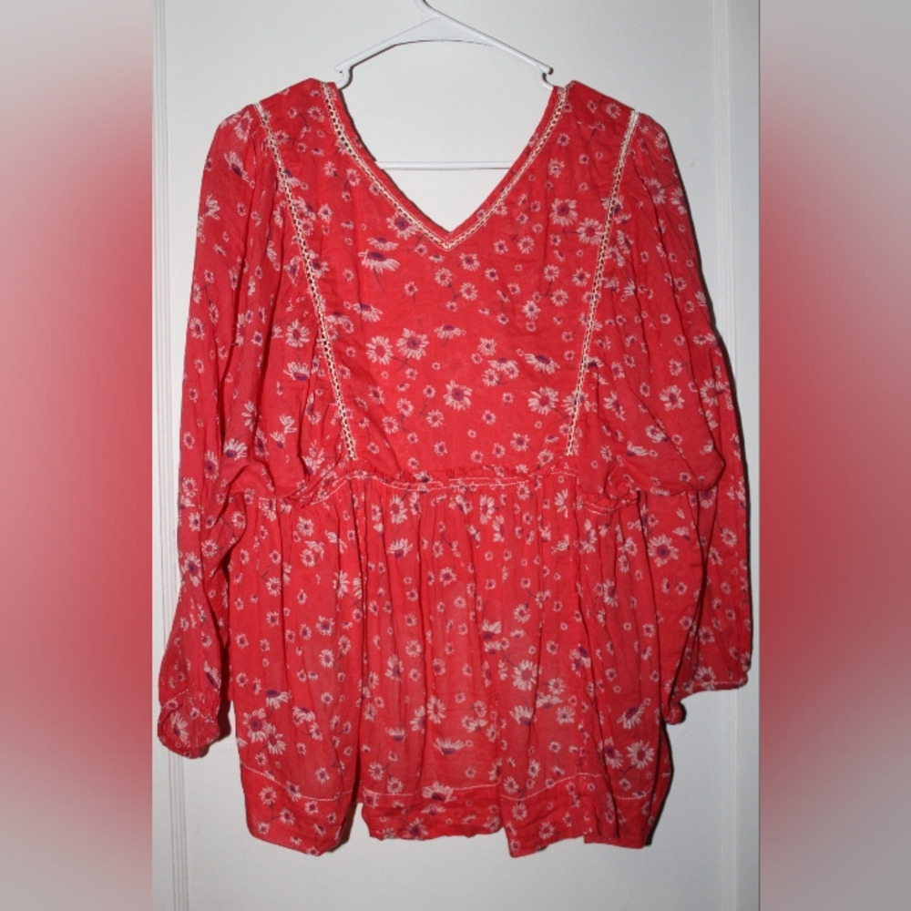 Free People Blouse Never A Dull Moment Boho Floral V Neck Women's L - Picture 4 of 4